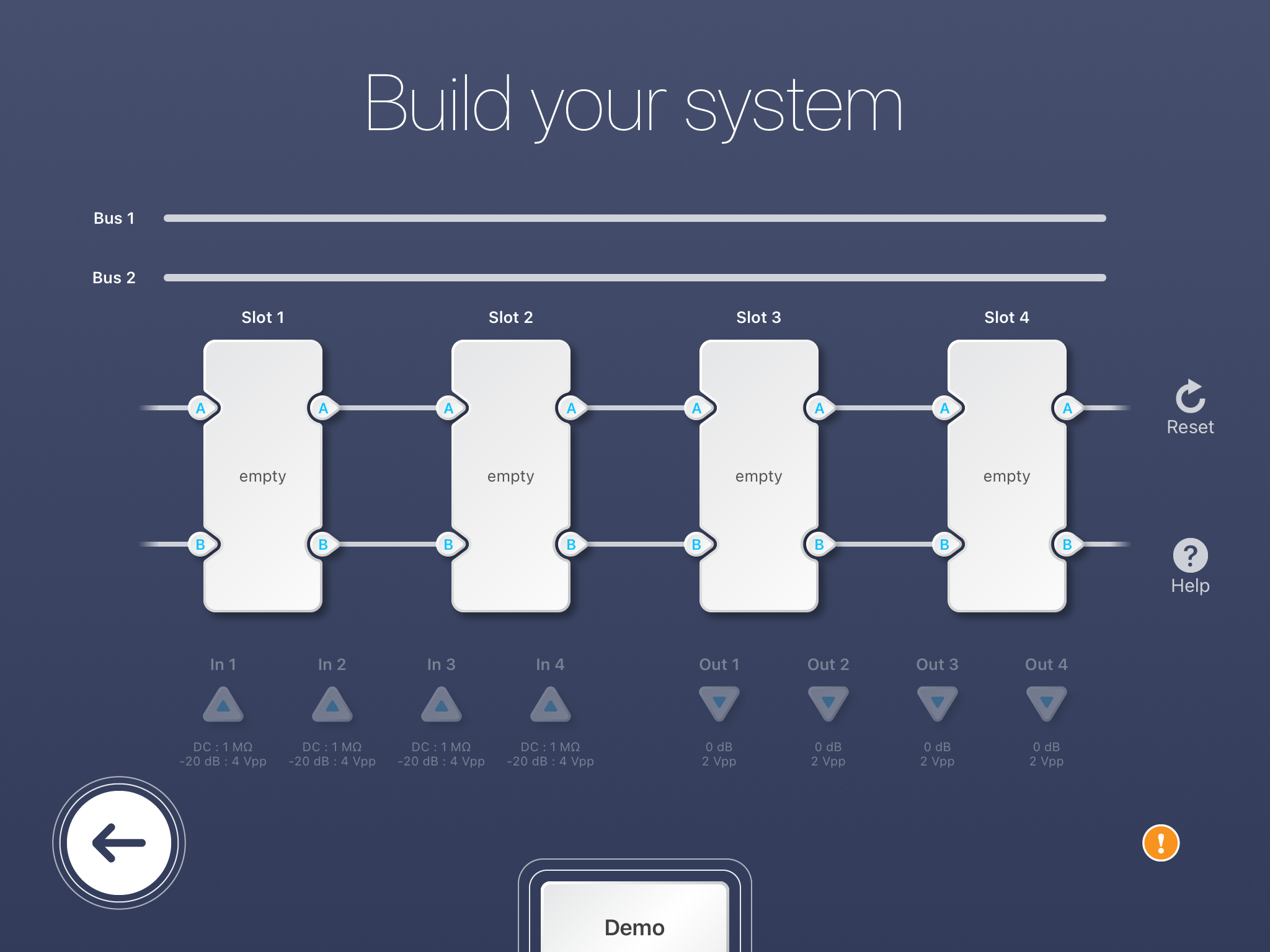 Figure 1: Multi-instrument mode user interface on Moku:Pro - all 4 slots empty